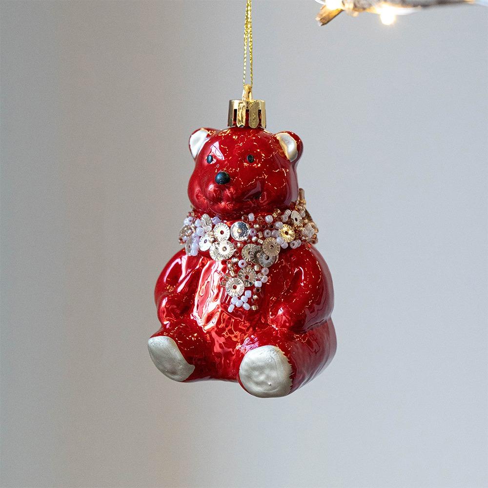 Красные Новогодние Украшения на Елку Ударопрочные Желуди Новогодние Подвесные Шары Поделки для DIY Пластиковые Блестящие Маленькие Медведи