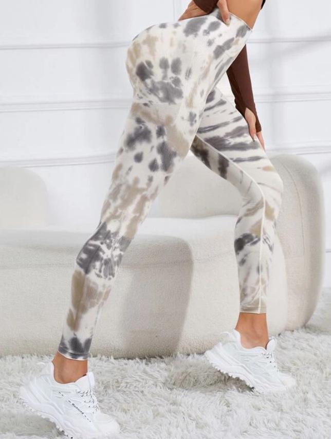 JYL Tie Dye Color Block Yoga Pants Hip Lifting Tight Fitness Outfit S глубокие джунгли зеленый