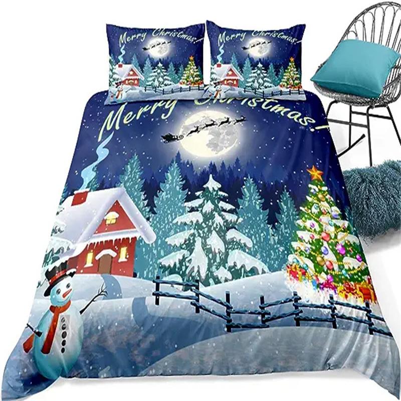 Christmas Duvet Cover Gold Reindeer Bedding Set Boys Girls Room Decor Blue Christmas Tree Comforter Cover Western New  Theme