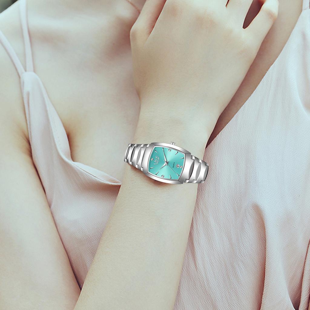 LIGE Elegante Damenuhr Mode Quadratisches Zifferblatt Wasserdichte Quarz-Armbanduhr Luxus Edelstahl Kalender Klassische Damenuhren