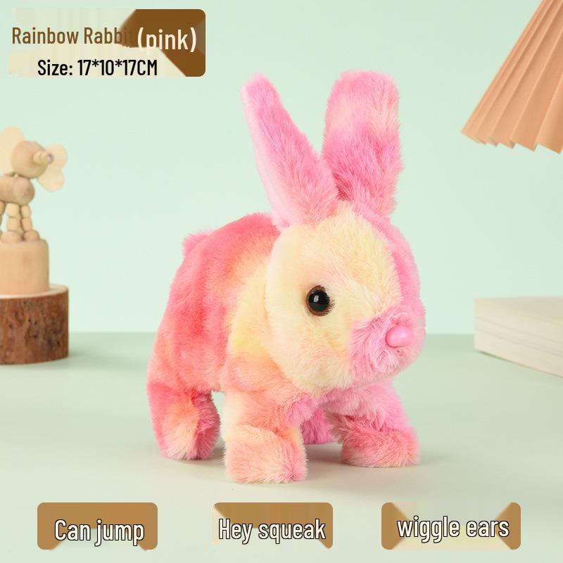 Plush Interactive White Rabbit Toy - Walking, Talking, Ear-Wiggling, Mouth-Moving Long-Haired Pet Simulation.