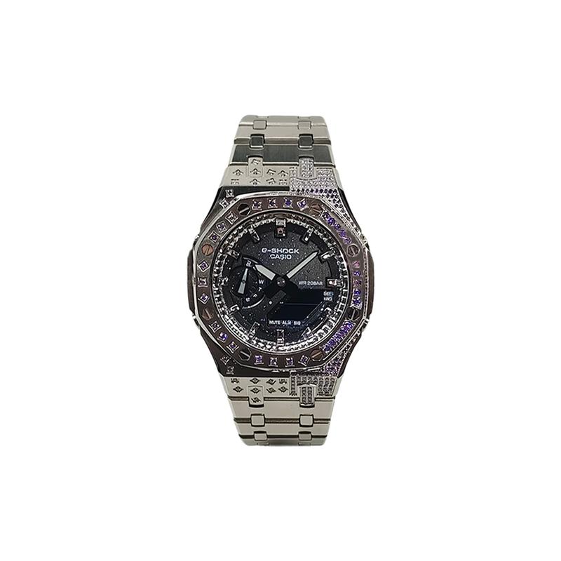 Casio Customized Watch Modified Series Farm Oak Amethyst Star Skeleton Ink Disk Purple Star Diamond Case GA-2100-1A1(Watch3-GaiZhuang-ZiJingXingHai)
