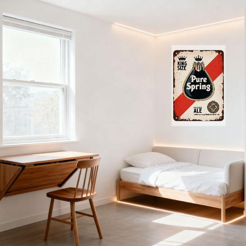 Vintage Pure Spring Ginger Ale Metal Tin Sign Cream Background Red Stripe Rust Spots King Size GS Monogram Retro Bar Cafe Man Ca