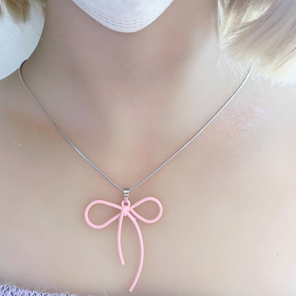 Bow Necklace for Women Beaded Bowknot Pendant Necklaces Bead Chain Pendant Neckwear Fashion Gifts for Women