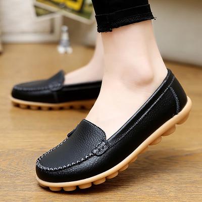 Ladies Flats Shoes Genuine Leather Soft Women Boat Shoes Big Size 35-44 Loafers Non-Slip Sturdy Sole