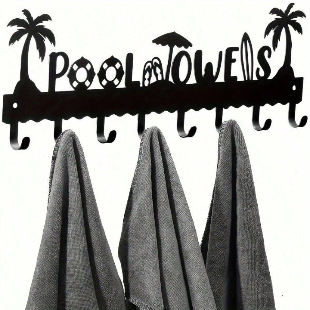 Wall Mounted Heavy Duty Towel Rack 8 Hooks Bathroom Pool Metal Organizer