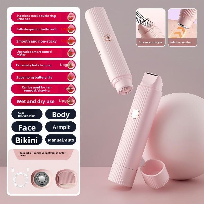2 In 1 Women Electric Shaver Painless Rechargeable Hair Removal Epilator Portable Body Trimmer for Underarm Facial Mustache
