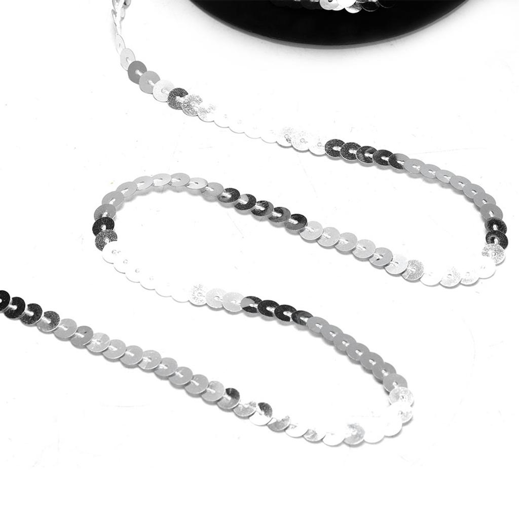 100 Yard Sequin String 6mm Decorative Accessory for Cloth Shoe Plastic Resin Sequin Line Silver 100 Yard Roll