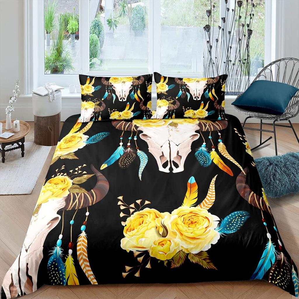 Zestaw poszwy na kołdrę Czaszka Owcy Rozmiar King Queen Zestaw pościeli Pióro Łapacz Snów Mikrofibra Fioletowy Fale Morskie Łódź Pokrowiec na kołdrę