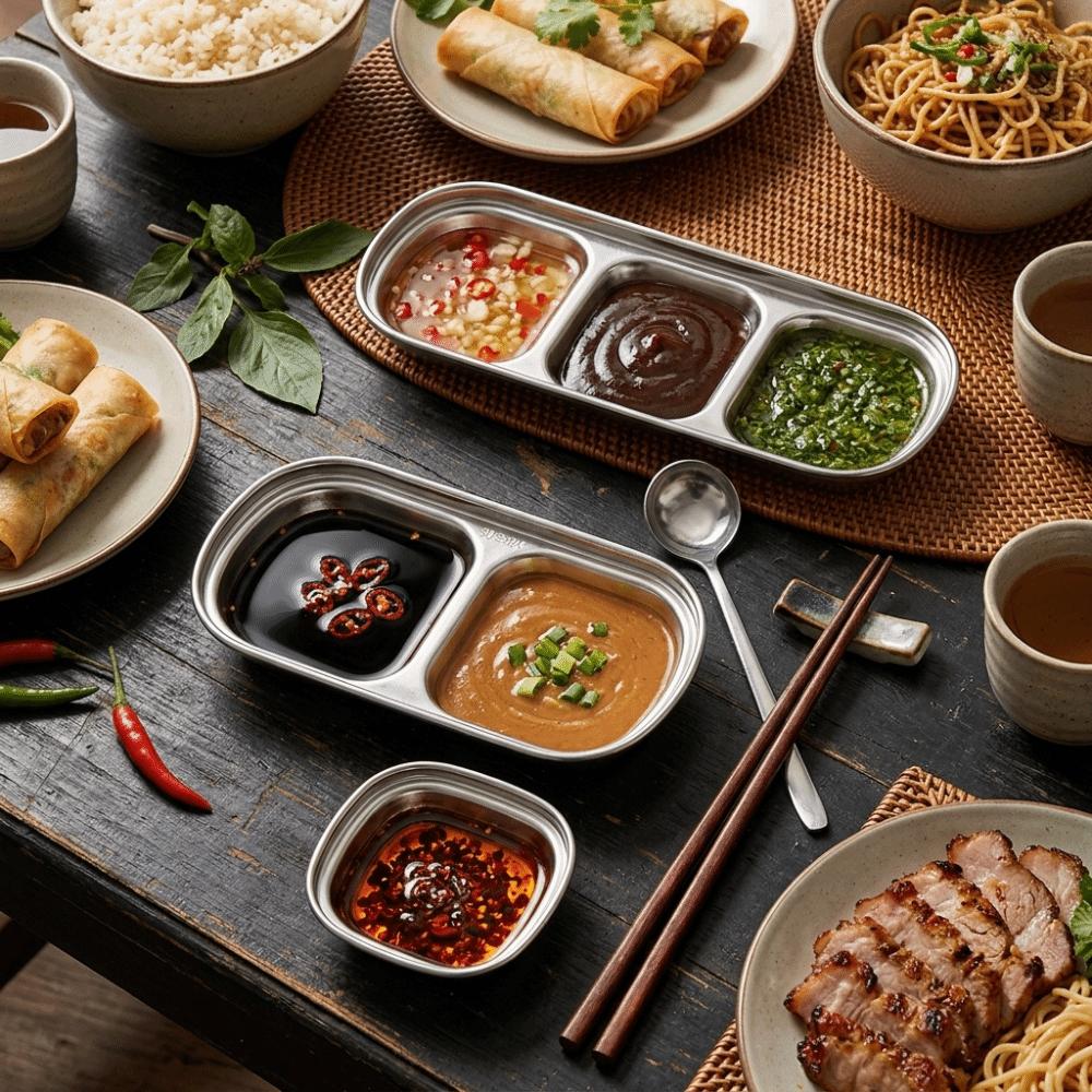 Thickened BBQ Plate 304 Rustless Steel Seasoning Plate Hot Pot Sauce Dish  Hot Pot Dipping Sauce