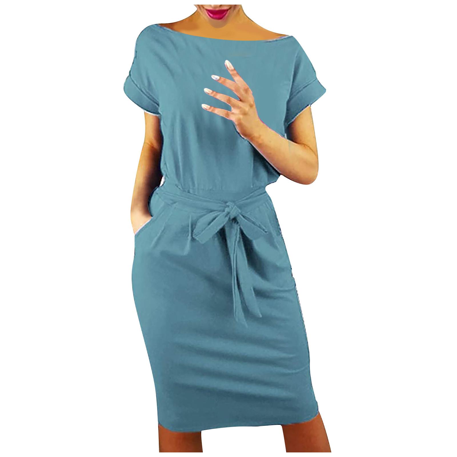 

Женское модное крутое сплошное цветное повседневное вечернее элегантное платье с короткими рукавами XXXL небесно-голубой