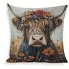 Highland Cows with Flower Crowns Cushion Covers Pattern Cushion Cover Suitable for Sofa Bedroom Car Pillow Cover