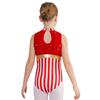 Girls Candy Cane Costume Sleeveless Stripes Sequins Bodysuit Figure Skating Jumpsuit Christmas Party Outfit