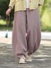 Women's Retro Ramie Sand-Washed Distressed Loose Lantern Pants for Meditation and Tai Chi