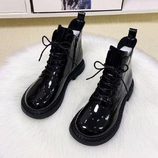 thick-soled Martin boots women's British style velvet boots autumn and winter fashion warm women's cotton shoes bright leather velvet short boots