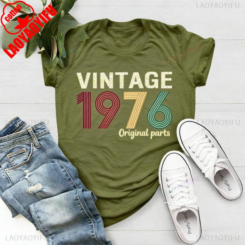 Oryginalna Część 1976 Retro Koszulka Vintage Urodzony w Dla Kobiet Prezent na 49. Urodziny dla Unisex Drukowana Koszulka T-shirt Topy Uniwersalne T-shirty