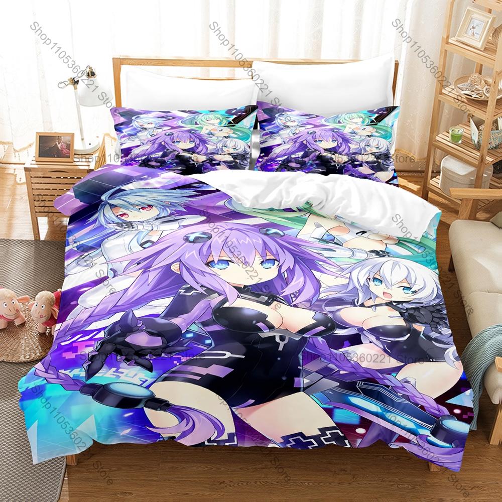 Game Kpop Hyperdimension Neptunia Bedding Set 3 Pieces Printed Duvet Cover with Pillowcases Breathable Bed Linen Home Decor
