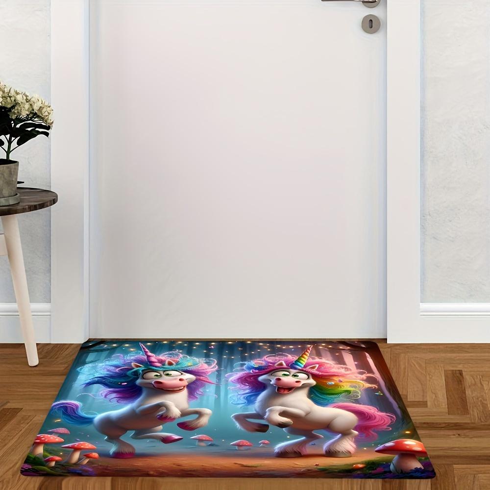 Cute Unicorn Flannel Welcome Mat, Premium Non-Slip Washable Rug, Fade-Resistant Decor for Living Room Bedroom Home