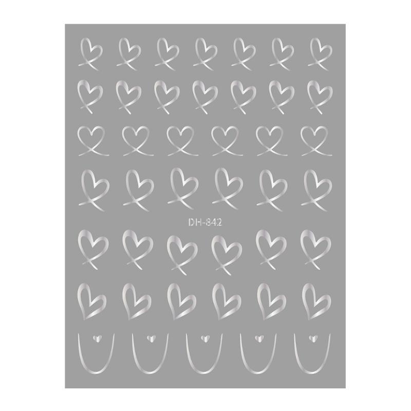 

1 Sheet Nail Art Stickers 3D Cute Heart White Gold Silver Lines Love Heart Nail Decals DIY Adhesive Slider Manicure Decorations