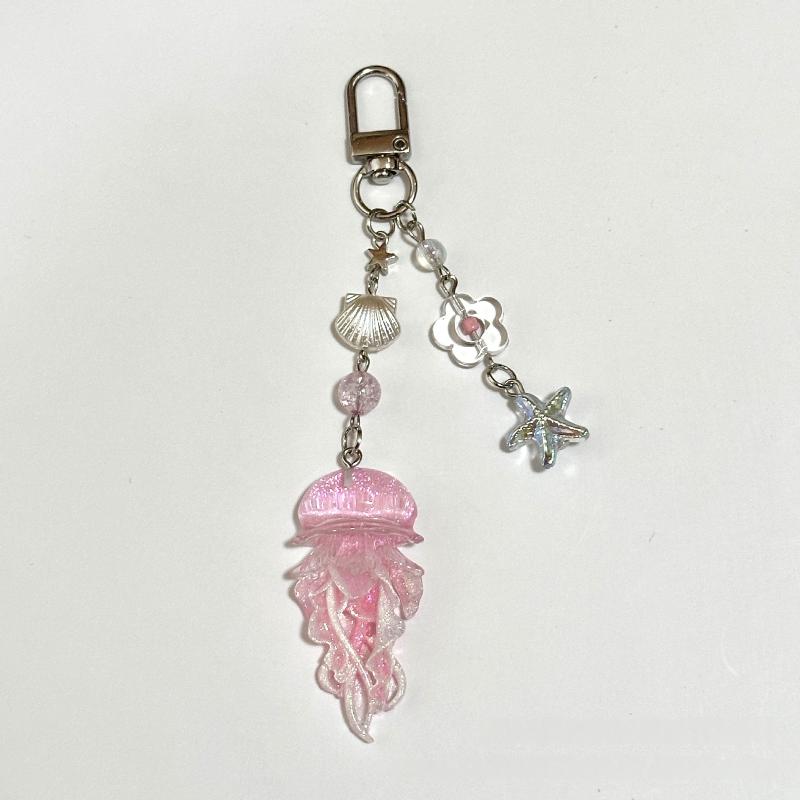 Creative Jelly Color Jellyfish Star Keychain Y2K Beaded Pendant Phone Chain Car Keyring Bag Hanging Decoration Ornament Gifts