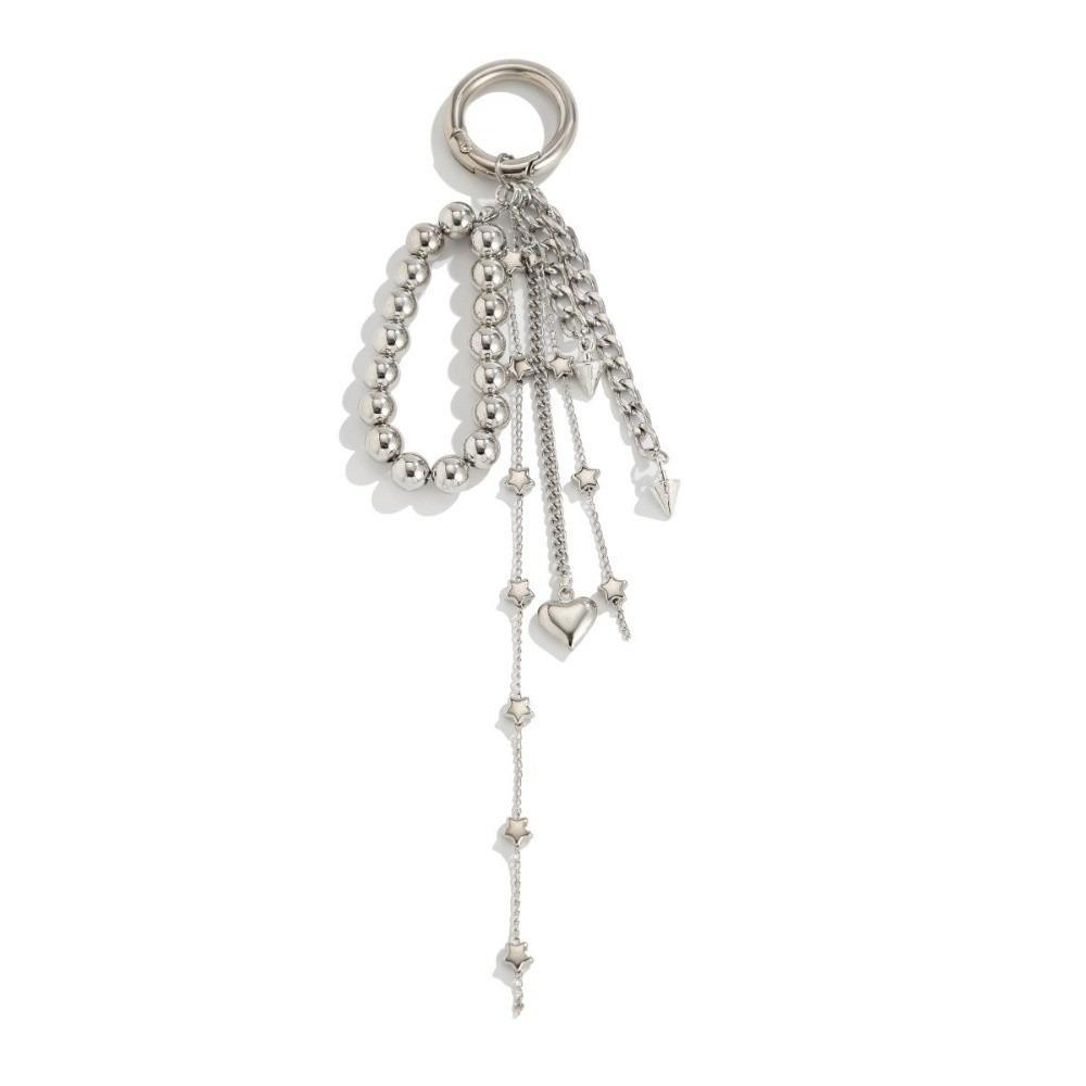 Star Rivet Pearl Beadeds Keychain Metal Peach Heart Key Ring Fashion Chain Bag Pendant  Decoration