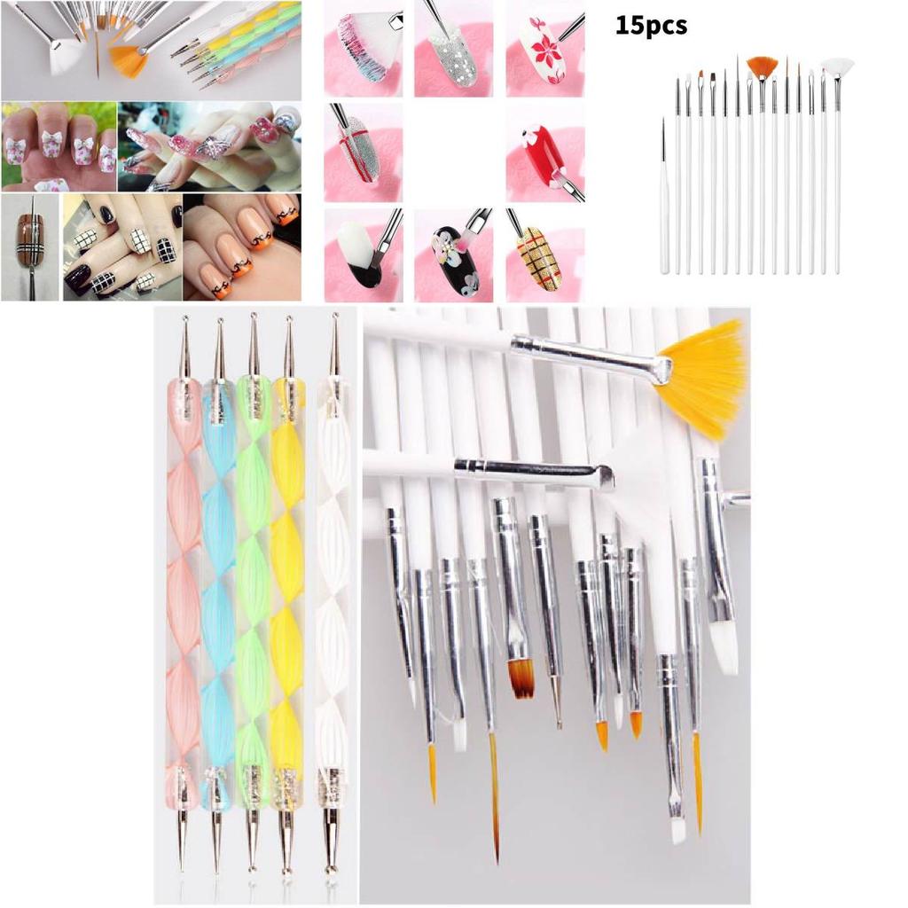 Nail Art Brush Set 15 Pcs With Long Wooden Handles For Professional Manicure And Design
