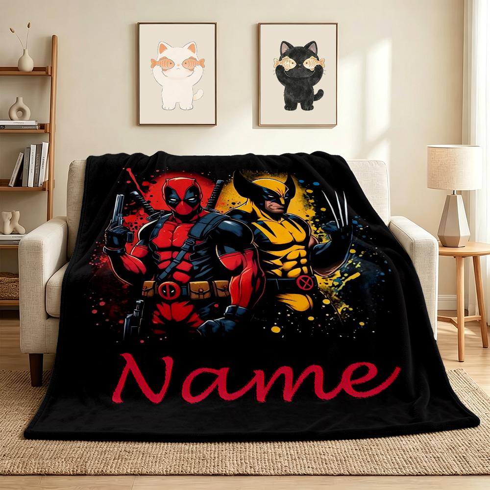 Custom Name Wolverine Deadpool Flannel Blanket Throw Blanket Soft Warm Sofa Bed Decor Unique Gift