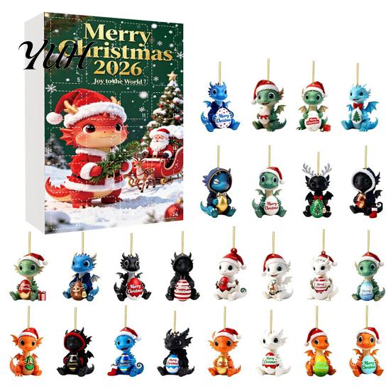 24 Days Surprise Ornaments 2026 Dragon Advent Calendar, Funny Baby Figures Christmas Countdown Cute for Tree 2D Acrylic Cartoon Xmas Tree, Home Decor