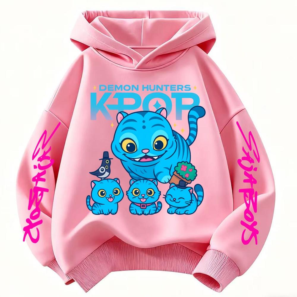 Cute Children's Clothes KPop Devil Hunter Fashion Print Casual Movie Girls Boys Winter Casual Woolen Hoodies