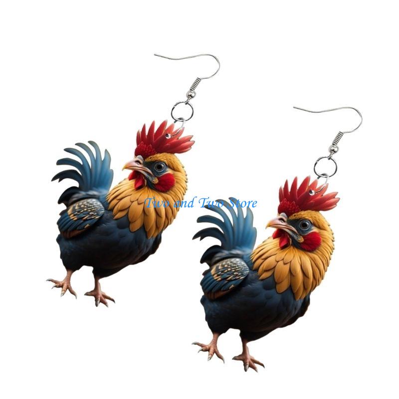 HX6F Adorable Cartoon Chicken Earrings for Women Ear Studs Adornment Trendy Ear Hooks Charm Ornament Jewelry Accessories