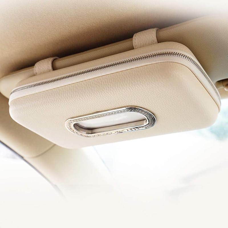 Car Tissue Holder, Sun Visor Napkin Holder, Car Visor Tissue Holder, Luxury PU Leather Backseat Tissue Case Holder (Beige)