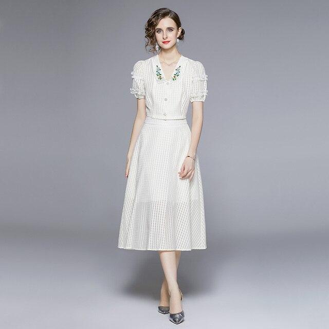 

Дизайнерский комплект из 2 предметов для подиума, женские короткие топы с v-образным вырезом и пышными рукавами и длинная юбка-миди трапециевидной формы, офисные рабочие наряды XXL бежевый