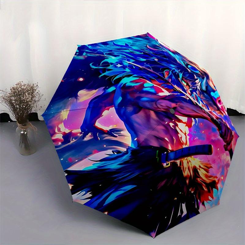 1pc Blue Beast Warrior Automatic Opening and Closing Cartoon Umbrella, Lightweight 3-Fold, With Cute Cartoon Characters, Suitable for Home, Outdoor an