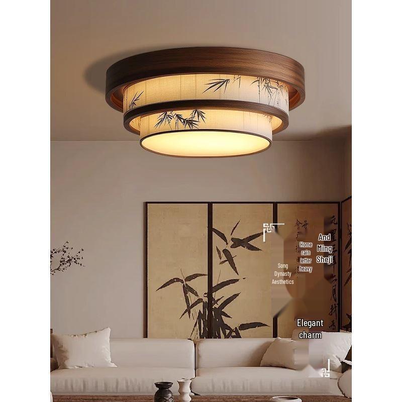 Walnut Bamboo Leaf Landscape Chandelier - Eye-Protecting Ceiling Light for Living Rooms, Bedrooms, and Tea Rooms