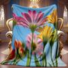 Floral Theme Blanket Soft High-Definition Digital Print Blue Background Pink Yellow Daisy Pattern All-Season Family and Friends Gift Cooling Blanket S