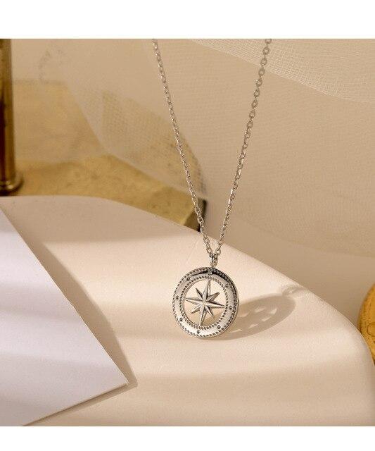 

Модные женские S925 посеребренные платиновые ожерелья с холодным ветром, роскошные нишевые подвески с восьмиконечной звездой, персонализированные ожерелья \ t XL34 45cm серебряный