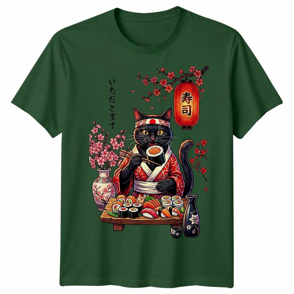 Japanese Sushi Cat Kitten Anime Unisexga Unisex T Shirt Unisexs Unisexs Tee