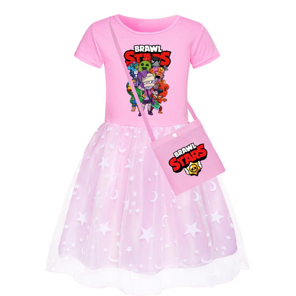 4094 Girls Brawl Stars Print Mesh Rainbow Princess Dress