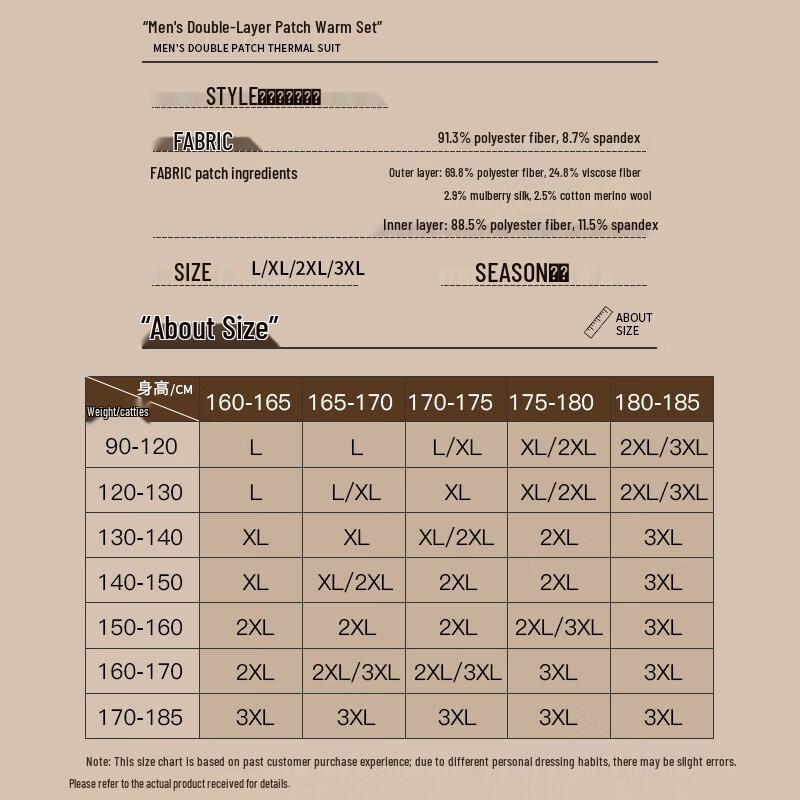 LangSha Men's Seamless Brushed Thermal Underwear with Knee and Waist Support