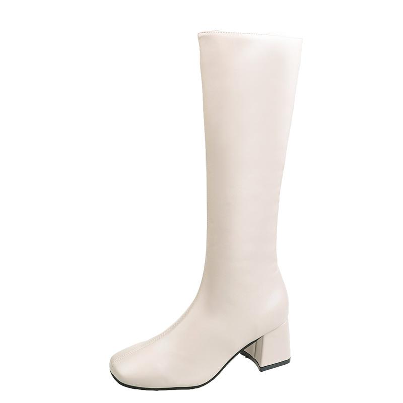 Boots Women's Autumn and Winter Side Zipper Boots Women's Knee High Knight Boots Thick Heel Square Head Boots