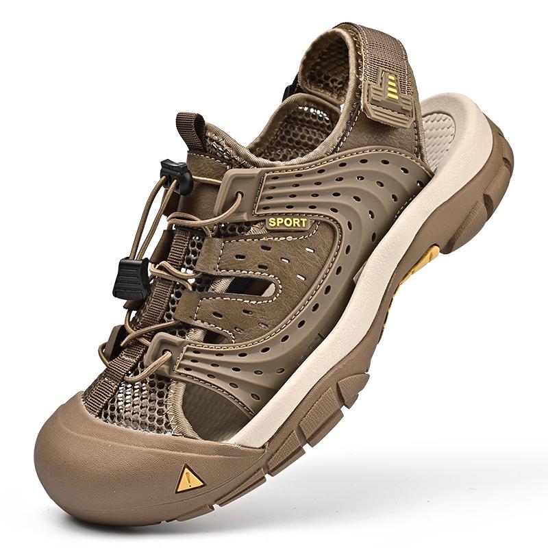 Fashion Non-Slip Walking Sandals Leisure Walk Outdoor Beach Flats Anti-collision Toe Driving Shoes Handmade Men Summer Mesh Footwear