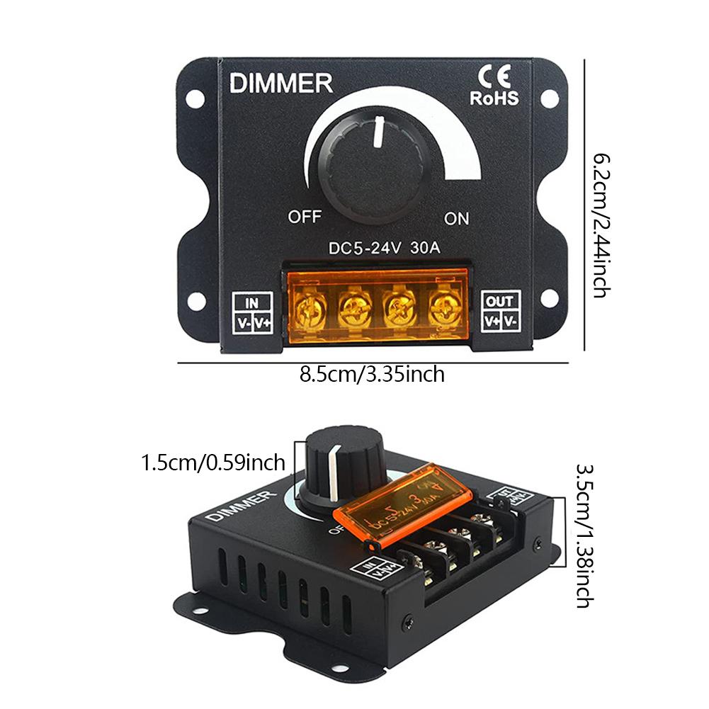 For RV Single Color LED Light LED Dimming Car Strip Light LED Dimmer Switch DC 12V 24V 8A/30A Brightness Adjustable Controller