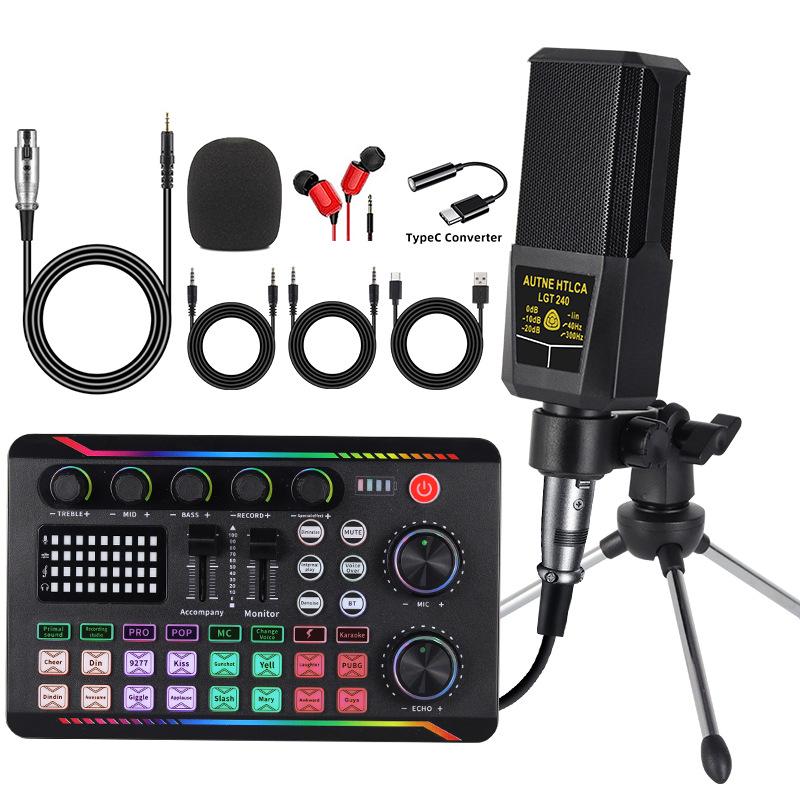F998 Type-C Sound Card & Microphone Set for Live Broadcasts and Podcasts