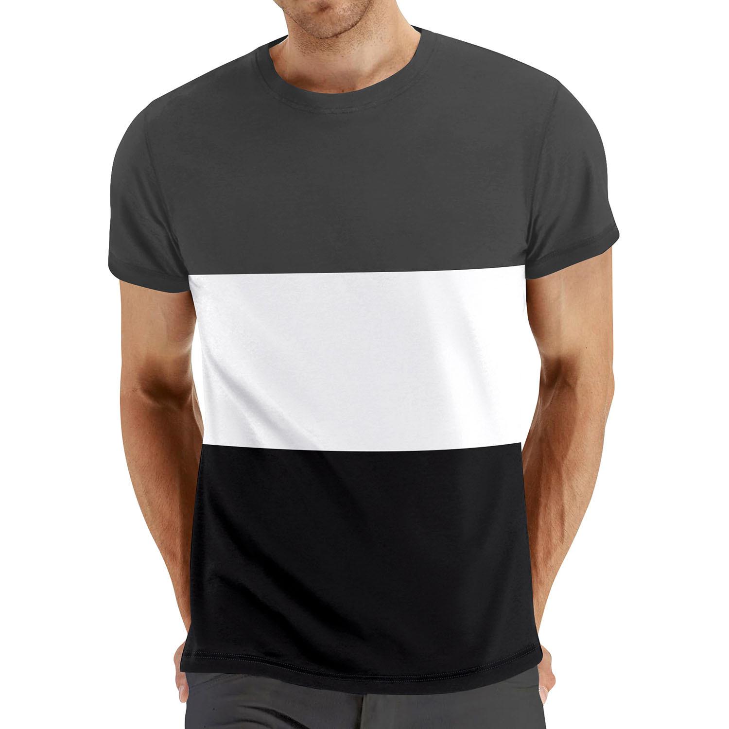 Herren Freizeit Colorblock T-Shirt Rundhalsausschnitt Kurzarm Slim Fit Oberteile Tee L