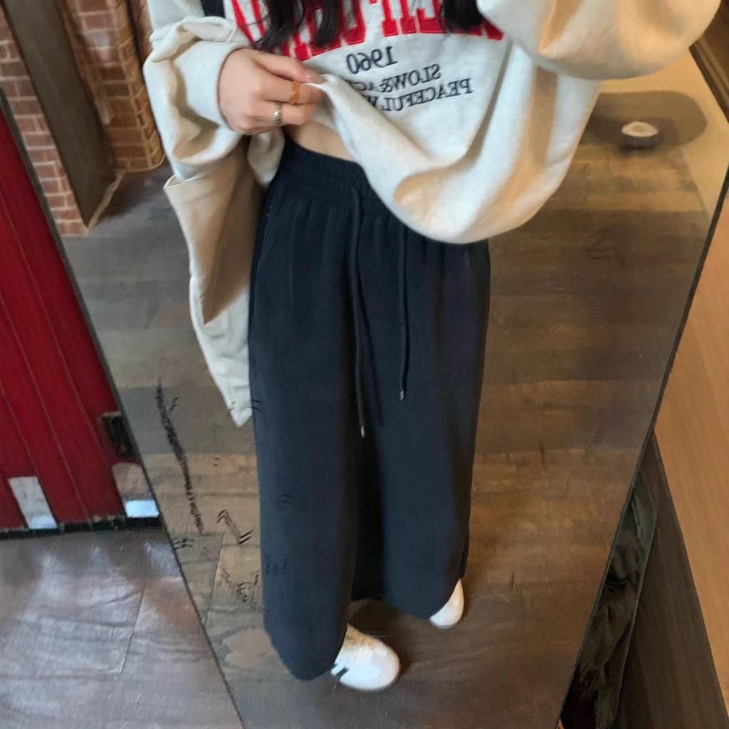 Women's Fleece Lined High Waist A-Line Sweatshirt Midi Skirt with Drawstring