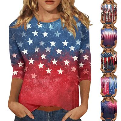 Women's Fashion Casual Seven-Point Sleeve Print Round Neck Top