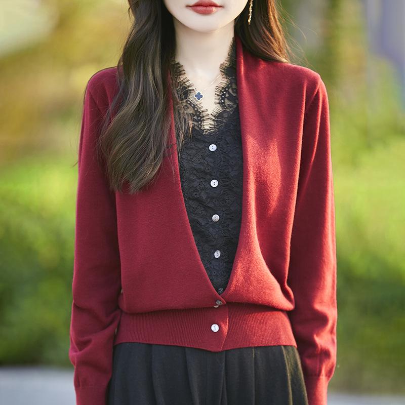 

Кружевной кардиган из шерстяного трикотажа, имитирующий двойку – Женский стильный осенне-зимний универсальный свитер с длинным рукавом M