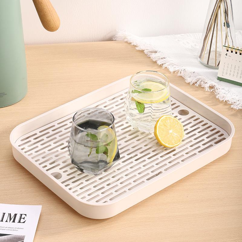 Household Drain Tray Double-Layer Plastic Tea Tray Simple Fruit Tray Rectangular Shelf Tea Set Storage Rack Water Filtration