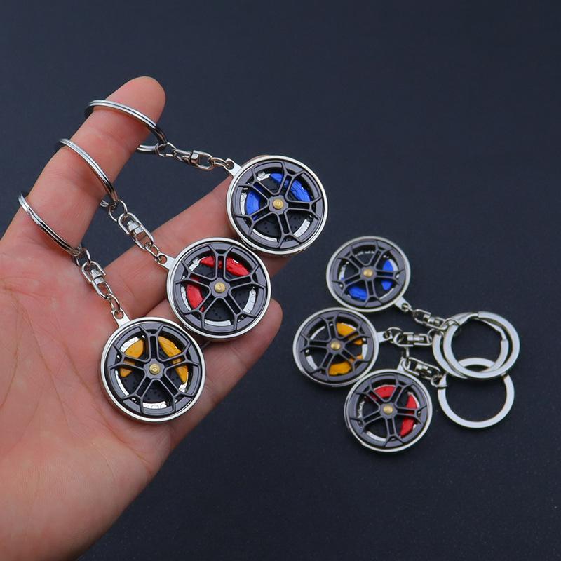 Two-Tone Rotating Wheel Hub Keychain with Dual Card Clamp & Free Laser Engraving