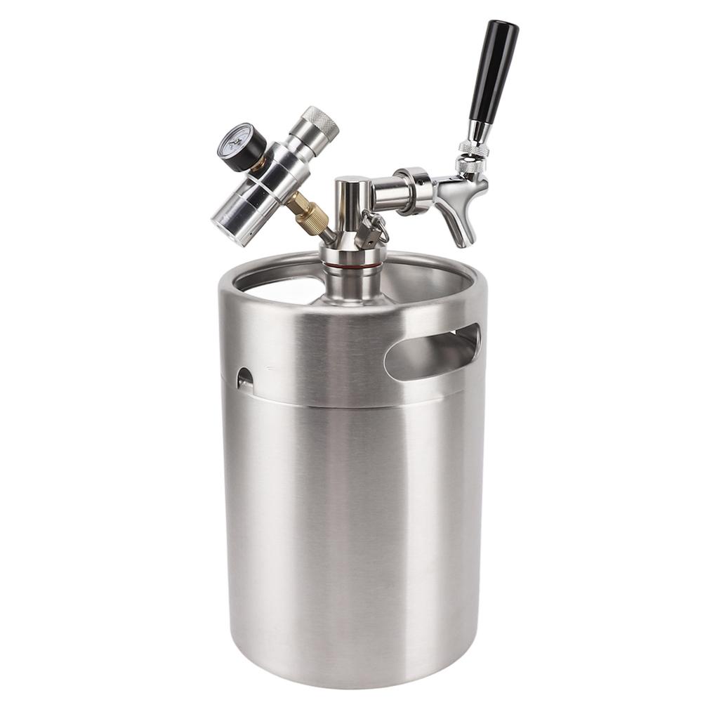 Mini Stainless Steel Beer Barrel with 60psi Gauge Dispenser Outlet Valve 5L Pressurized Mini Beer